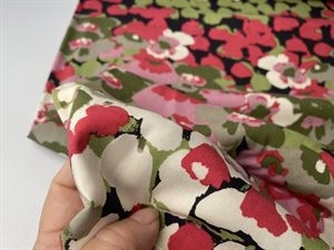 Fastvævet viscose - abstrakte blomster i lyserøde og grønne toner